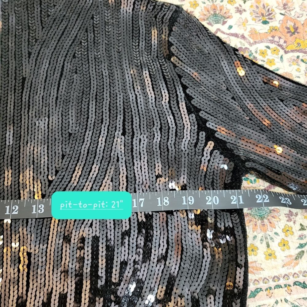 ZARA NWOT Sequins Black Top | Size M | Cropped | Plush Knit Back | Long Sleeve - Picture 7 of 11